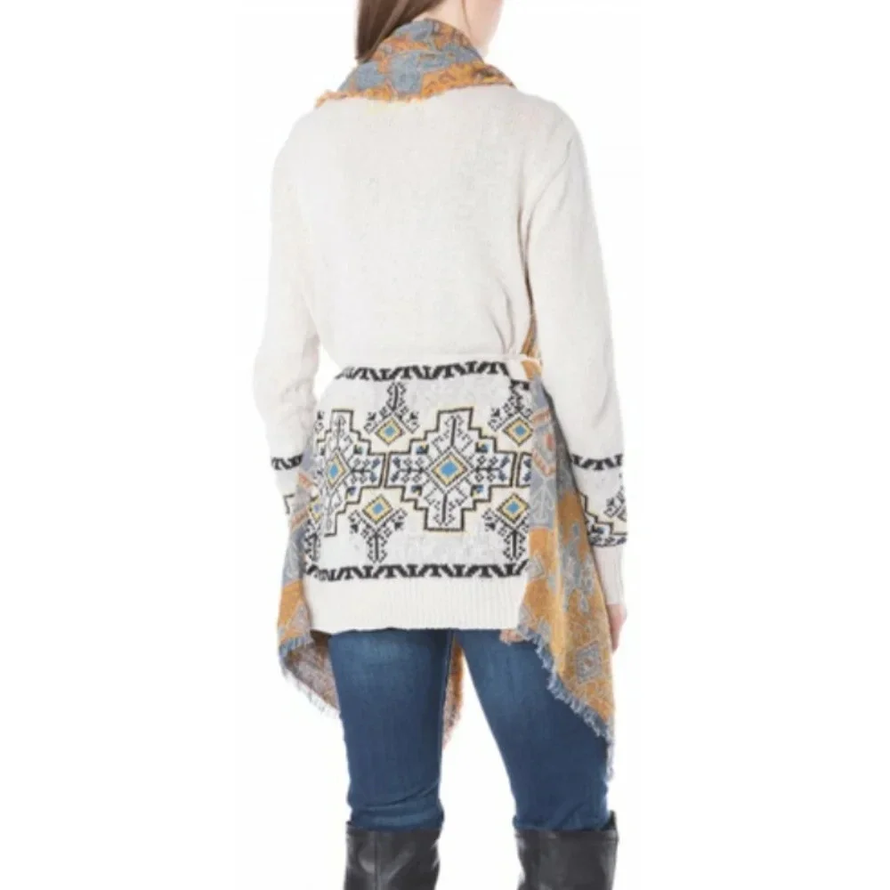 Desigual Drape Cardigan Womens Medium Aztec Southwestern Boho‎ Open Front Artsy